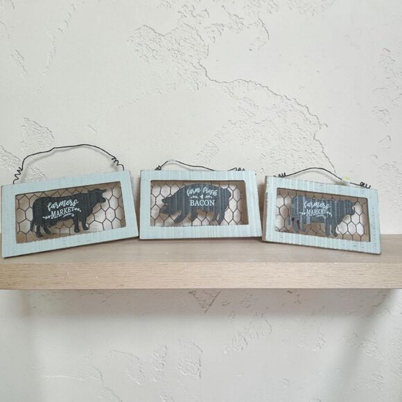 Other - Farmhouse Animal Wall Decor Set of 3, Rustic Pig and Cow Signs, Country Kitchen